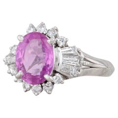 Vintage 2.60ctw Pink Oval Sapphire VS2 Diamond Halo Ring Platinum