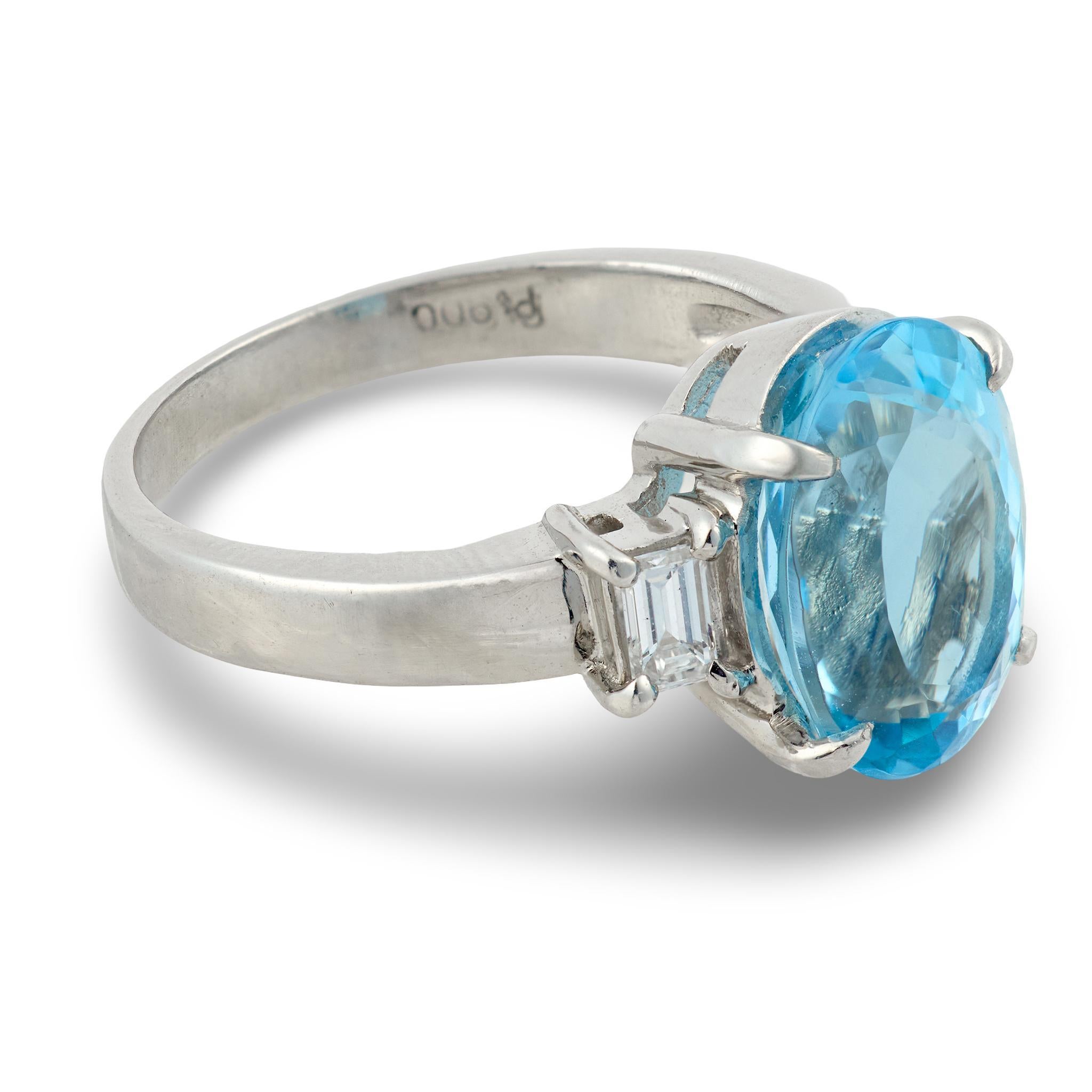Bague vintage en platine de 2,61 carats d'aigue-marine taillée en ovale et de diamants Pour femmes en vente