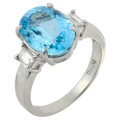 Vintage 2.61 carat oval cut aquamarine diamond platinum ring