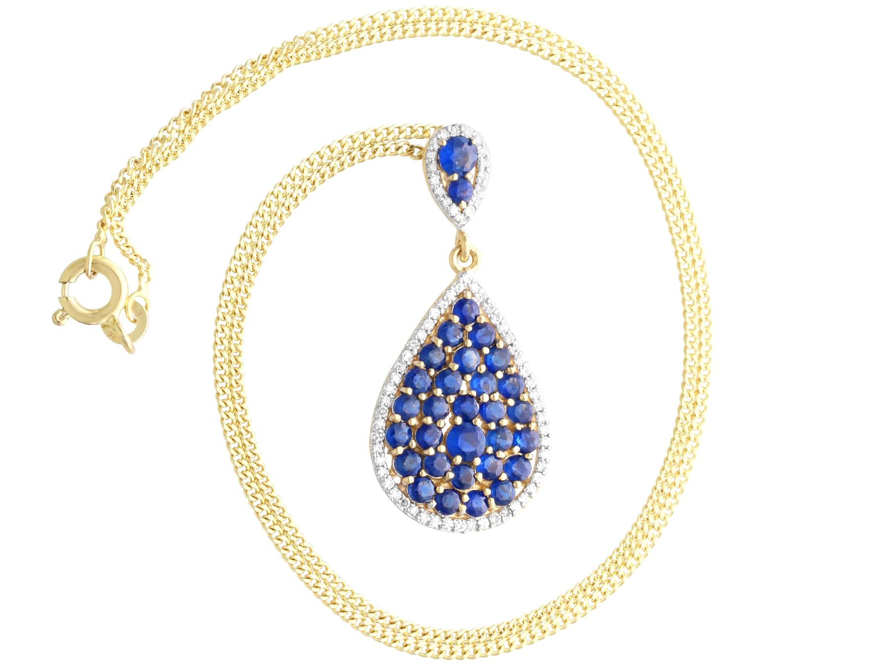Vintage 2.61Ct Sapphire and 0.27Ct Diamond 18k Yellow Gold Pendant Circa 1990 In Excellent Condition For Sale In Jesmond, Newcastle Upon Tyne