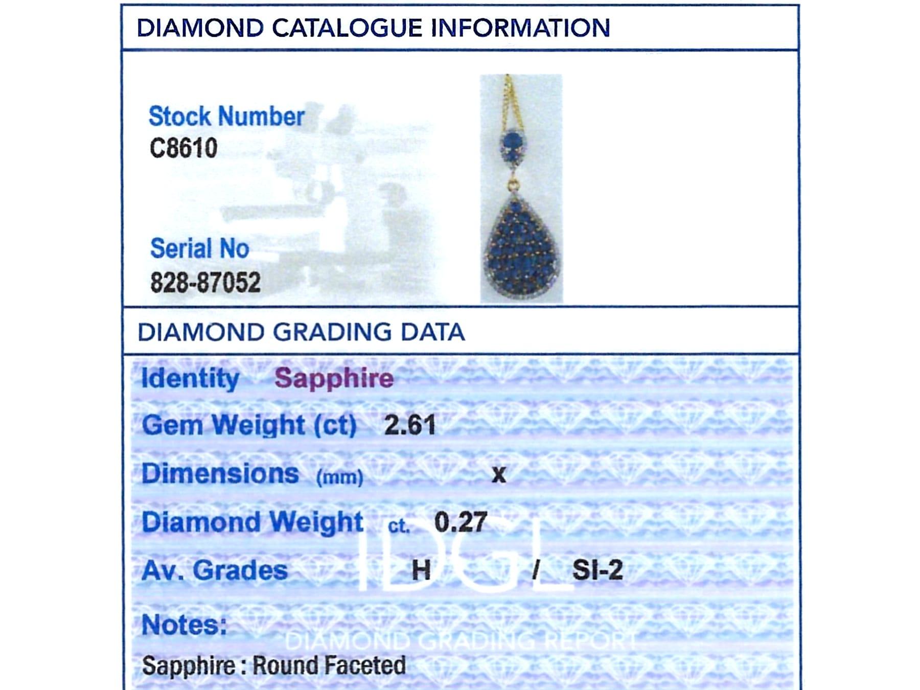 Vintage 2.61Ct Sapphire and 0.27Ct Diamond 18k Yellow Gold Pendant Circa 1990 For Sale 3
