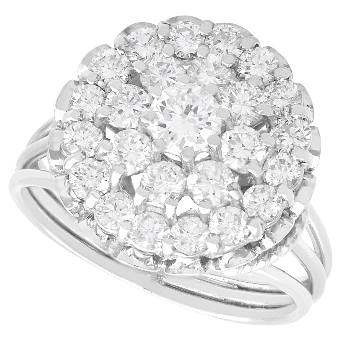 Vintage 2.62 Carat Diamond and 12 Karat White Gold Cluster Ring For Sale