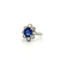 Vintage 2.62 Carat Oval Blue Sapphire GIA and Diamond Platinum Ring Estate Fine
