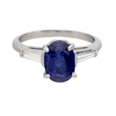 Anello vintage in platino con zaffiro e diamante da 2,62 carati