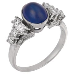 Vintage 2.63 cabochon cut sapphire diamond platinum ring
