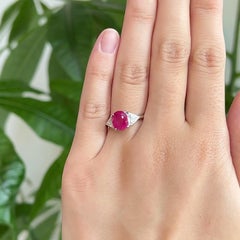Vintage 2.63 Carat Burma Ruby Diamond Platinum Three Stone Ring
