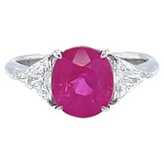 Vintage 2.63 Carat Burma Ruby Diamond Platinum Three Stone Ring