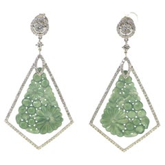 Vintage 26.3ct Jadeite Diamond Drop Earrings in 18 Karat White Gold