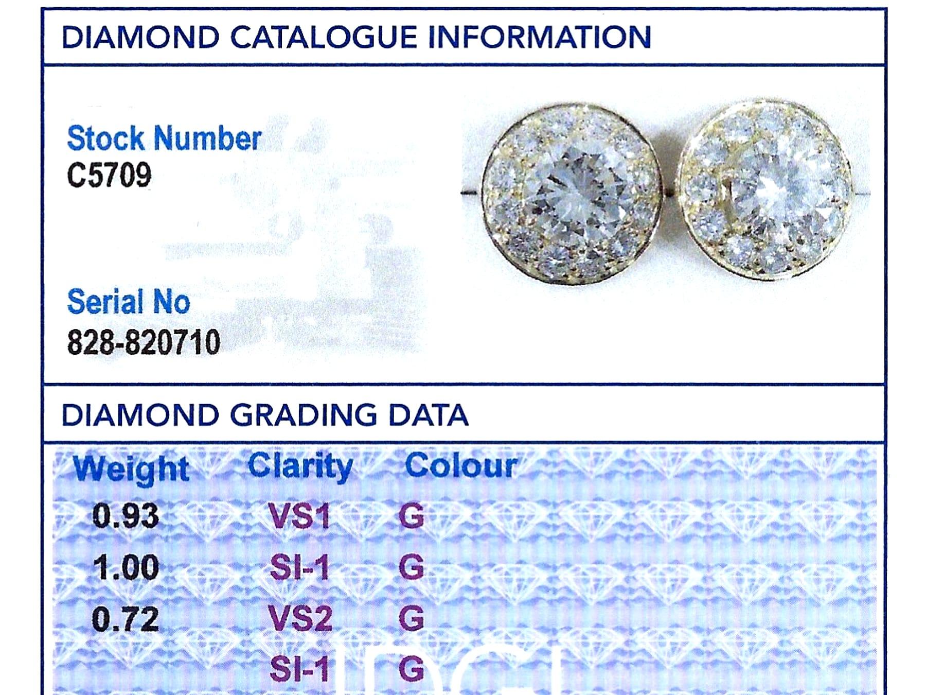 Vintage 2.65 Carat Diamond and 18k Yellow Gold Illusion Earrings For Sale 1