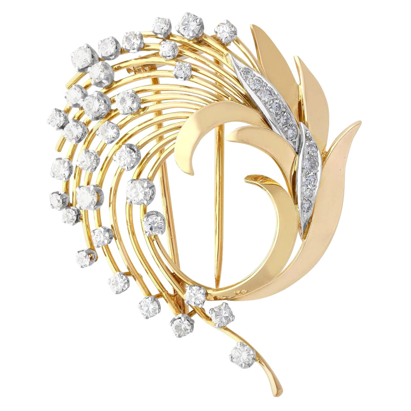 Brosche aus Gelbgold mit 2,65 Karat Diamanten, um 1950
