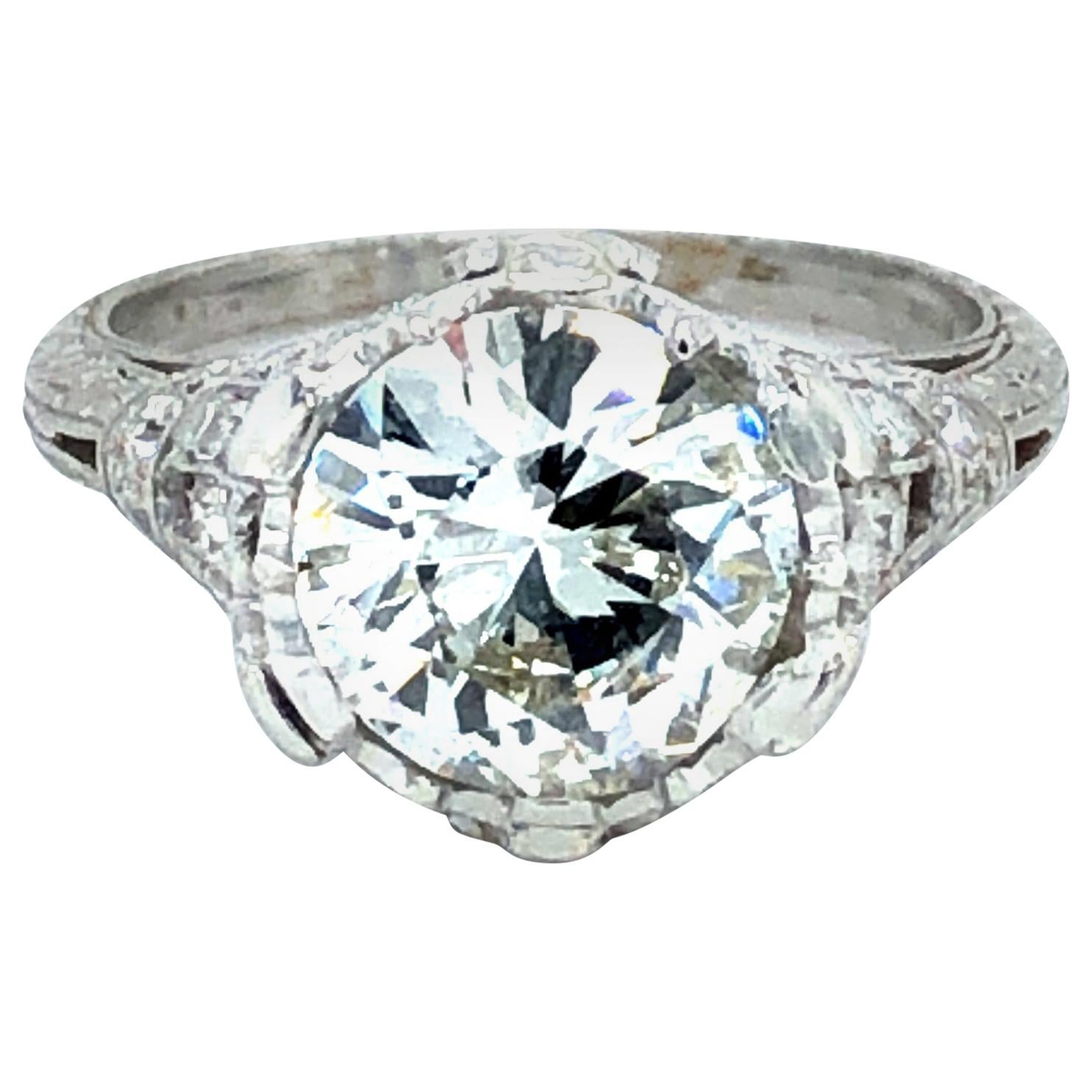 Vintage 2.65 Carat Diamond Platinum Engagement Ring