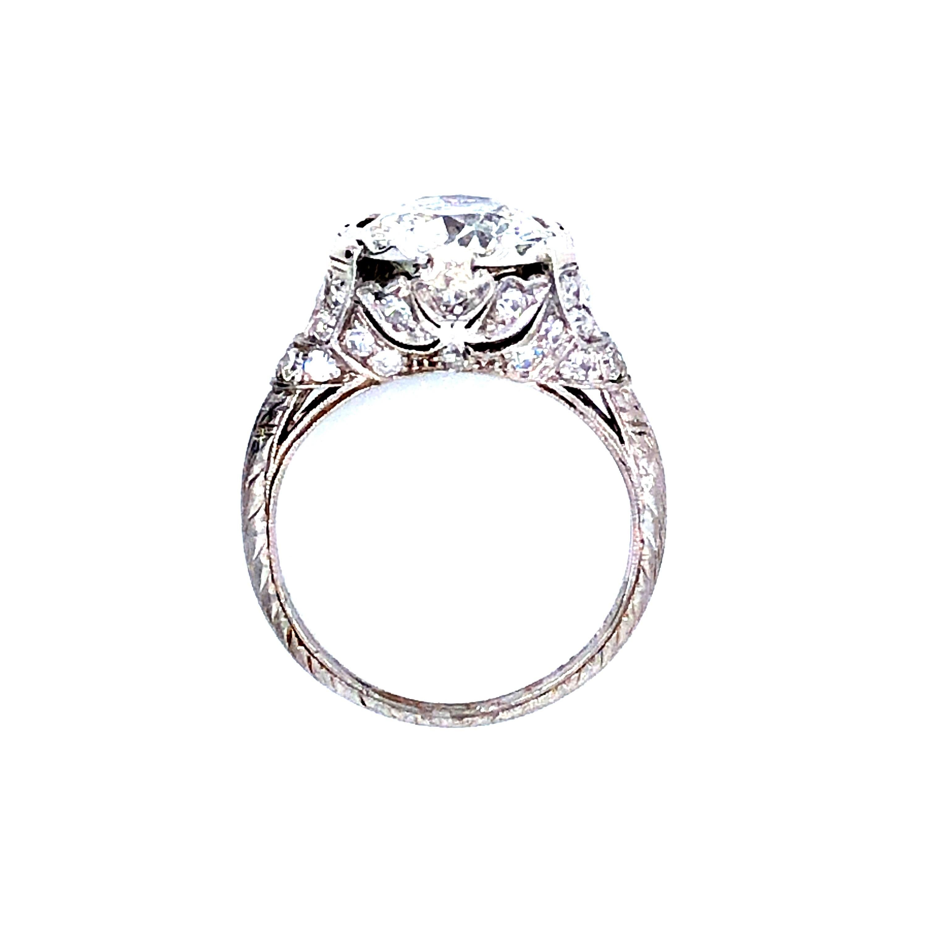 Women's Vintage 2.65 Carat Diamond Platinum Engagement Ring