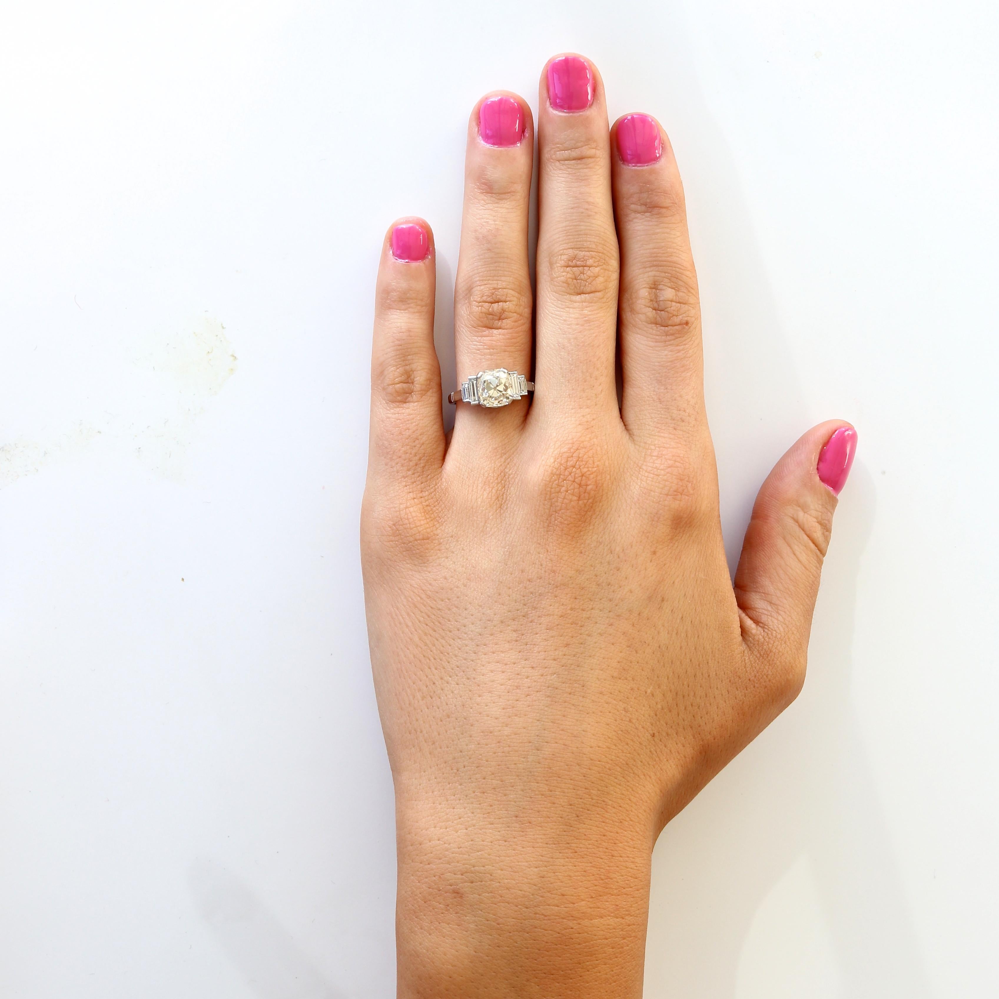 Women's Vintage 2.67 Carat Old Mine Cut Diamond Platinum Engagement Ring
