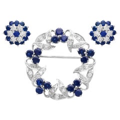 Retro 2.68 Carat Sapphire and 1.24 Carat Diamond White Gold Jewellery Set