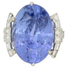 Anello con zaffiro di Ceylon non riscaldato e diamanti vintage da 26,93 carati