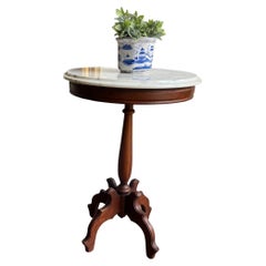 Vintage 27" Mahogany Eastlake Style  Italian Marble Top Pedestal Table