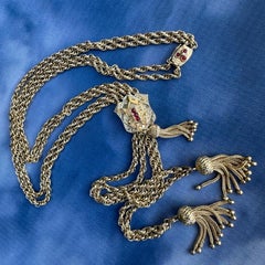 Vintage 27" Two-Strand Prince of Wales Slider Chain in 14K Gold with Tassels