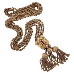 Vintage 27" Two-Strand Prince of Wales Slider Chain in 14K Gold with Tassels