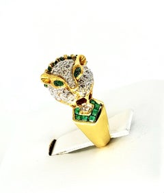 Vintage 2.70 Carat Diamond and Emerald Panther Ring