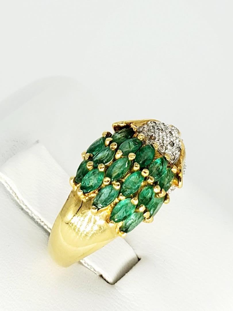 Marquise Cut Vintage 2.70 Carat Diamond and Emerald Panther Ring For Sale