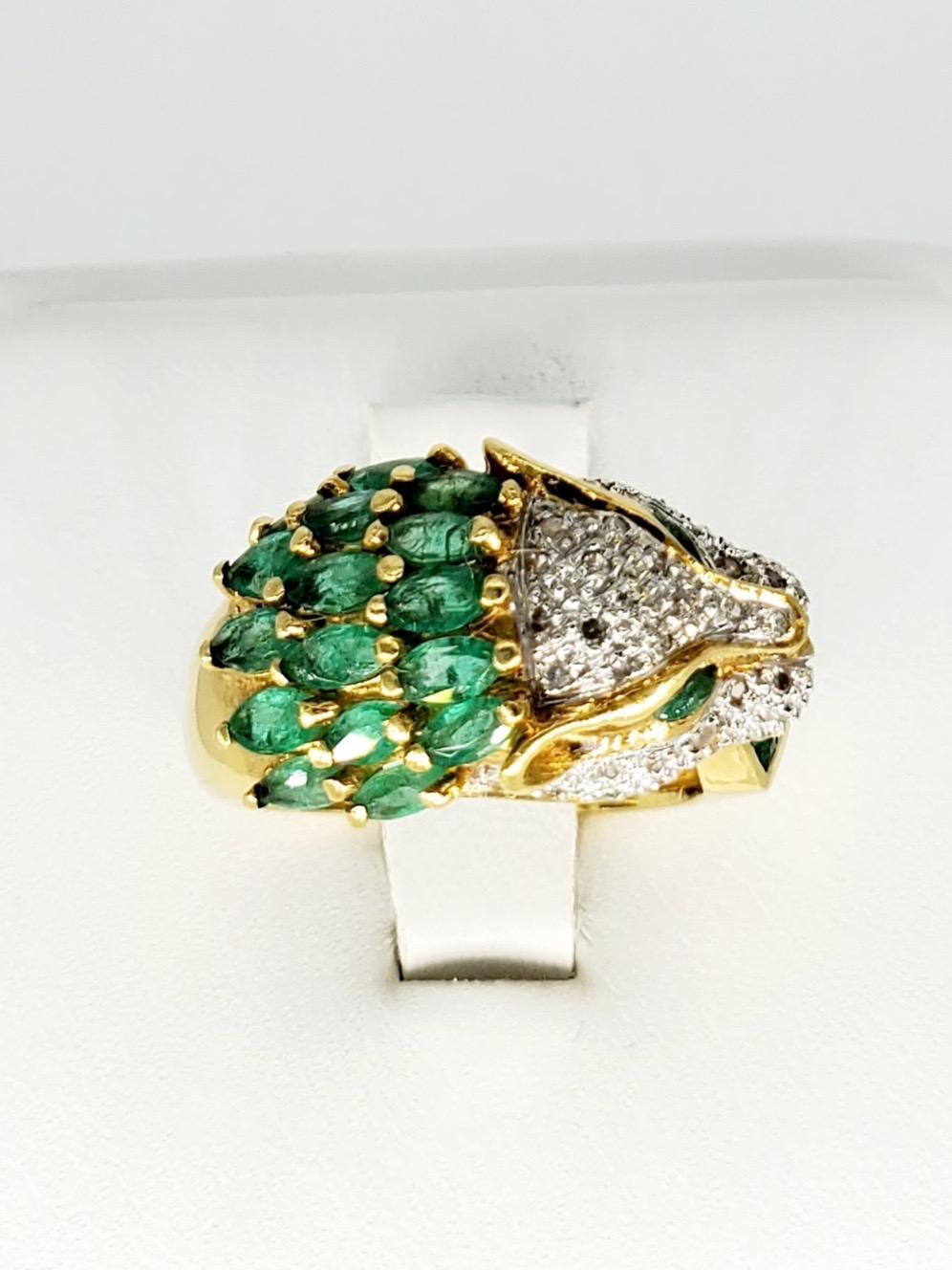 Vintage 2.70 Carat Diamond and Emerald Panther Ring In Excellent Condition For Sale In Miami, FL