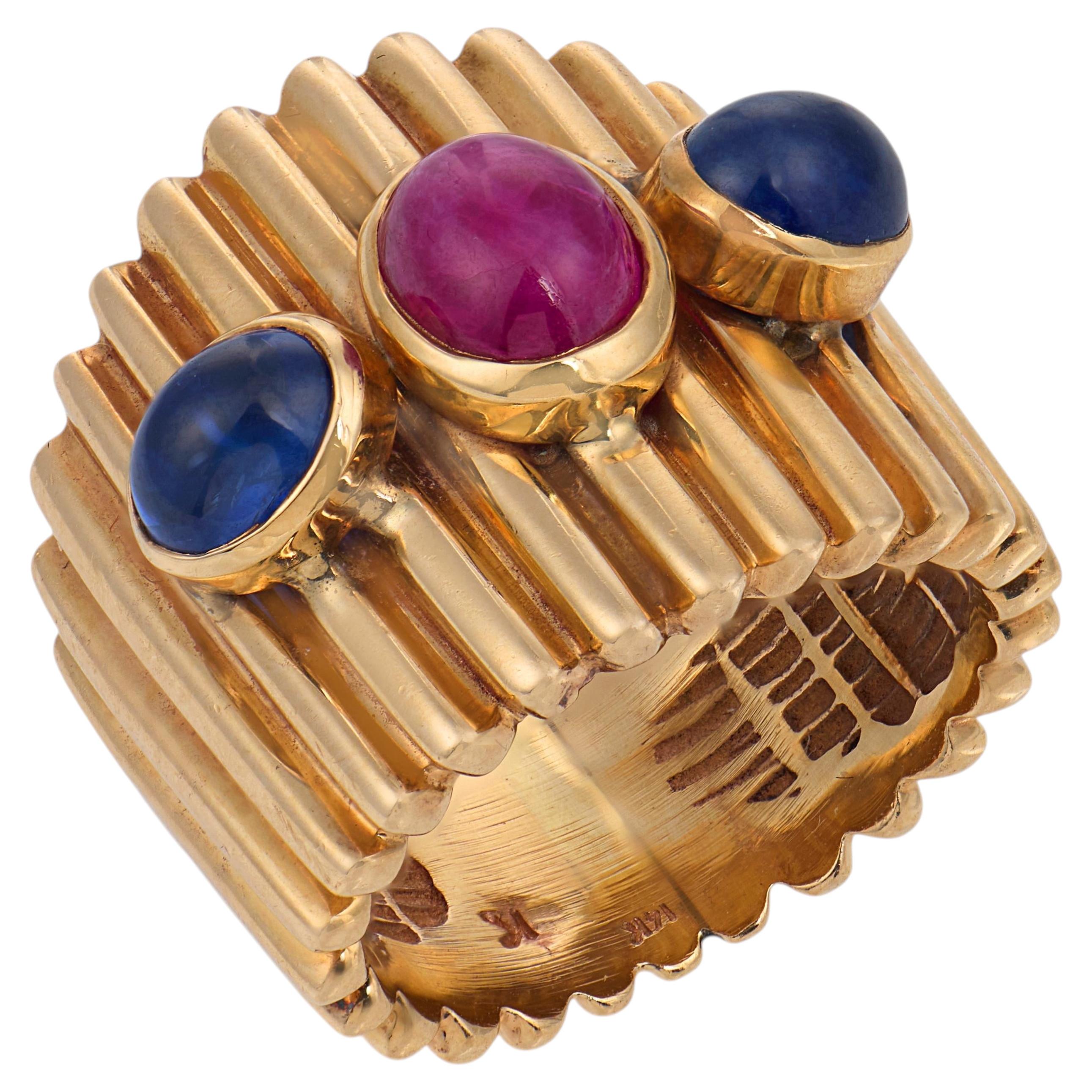 Vintage 2.70 carat ruby sapphire 14k yellow gold ring