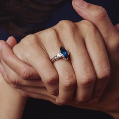 Vintage Platinum Ring with 2.70ct Marquise Blue Sapphire & Diamonds
