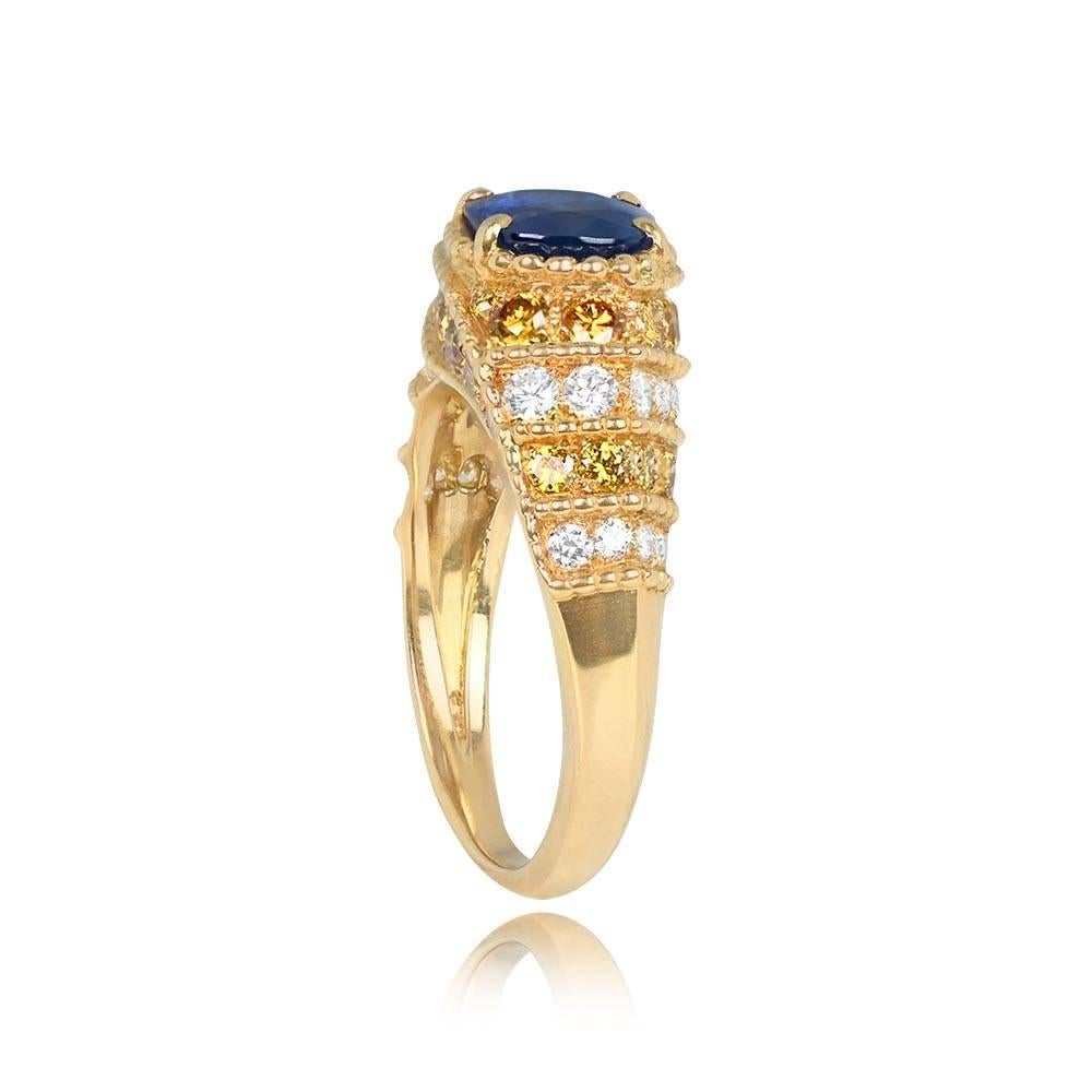 Art Deco Vintage 2.70ct Oval Cut Burma Sapphire Engagement Ring, 18k Yellow Gold, No-Heat For Sale
