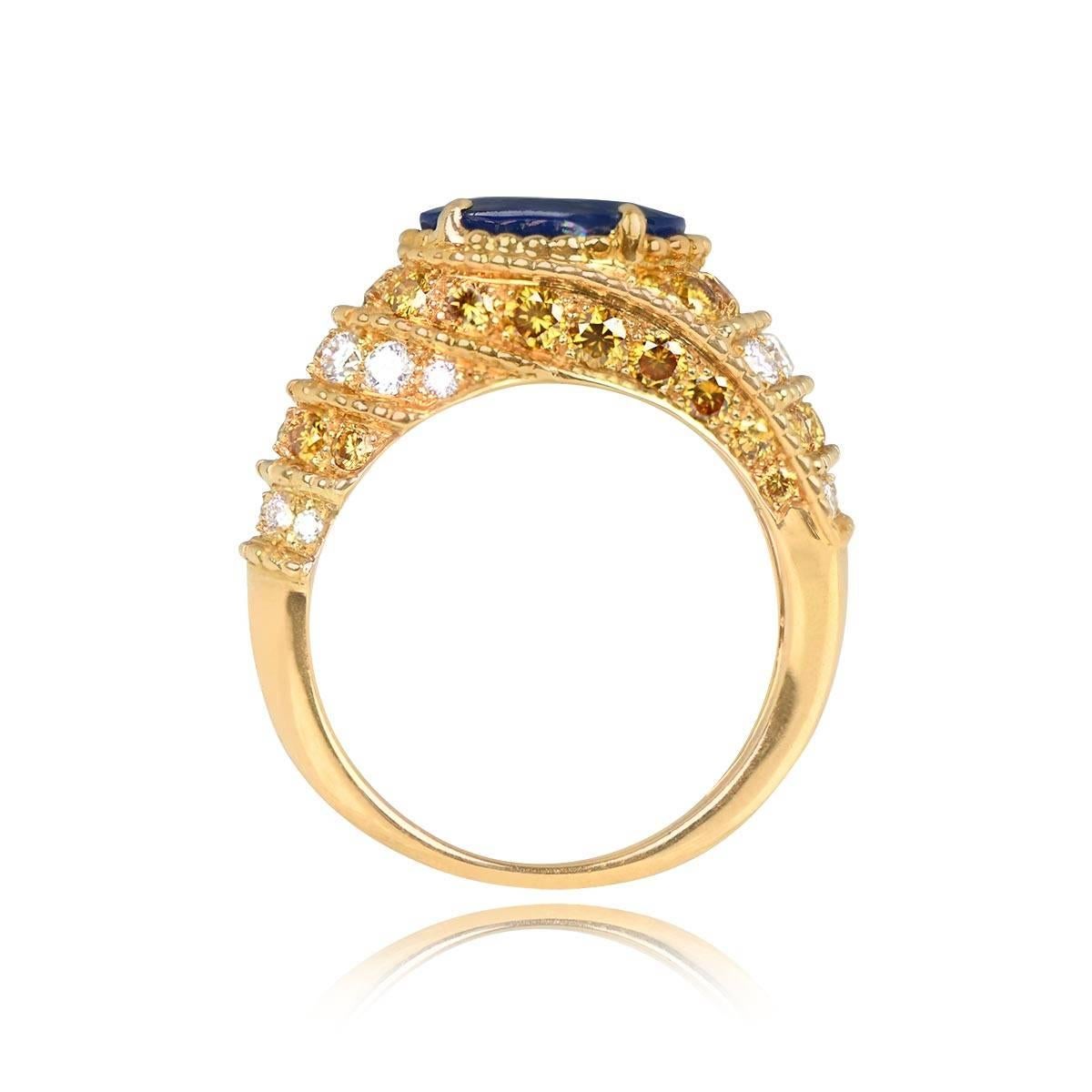 Vintage 2.70ct Oval Cut Burma Sapphire Engagement Ring, 18k Yellow Gold, No-Heat In Excellent Condition For Sale In New York, NY