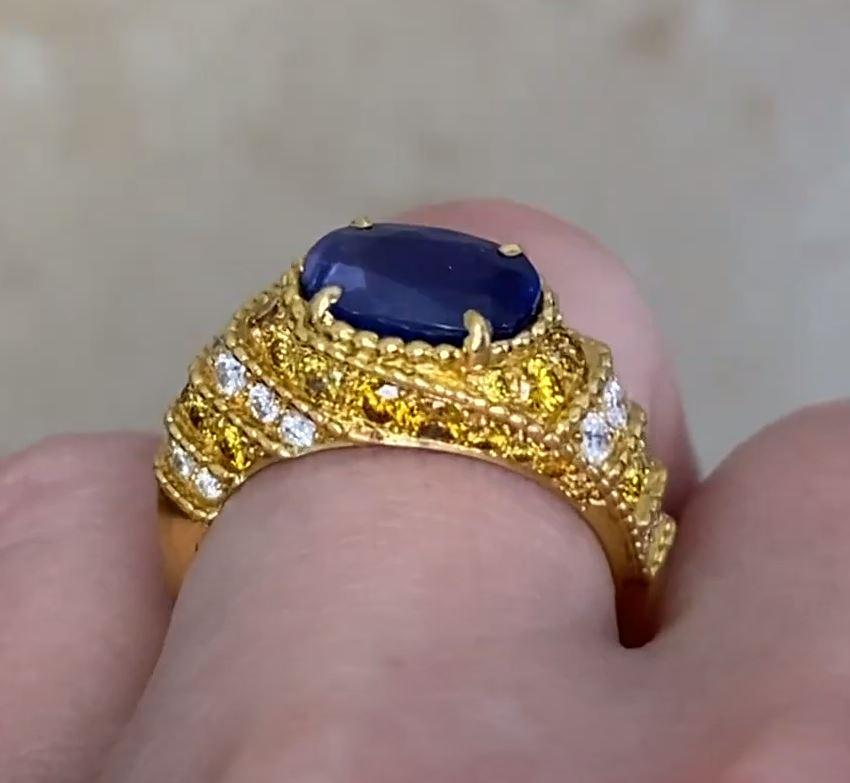 Vintage 2.70ct Oval Cut Burma Sapphire Engagement Ring, 18k Yellow Gold, No-Heat For Sale 3