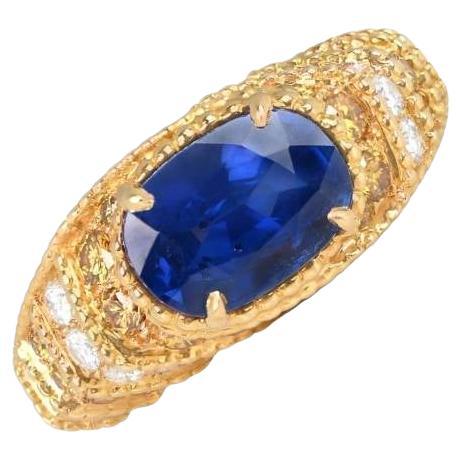 Vintage 2.70ct Oval Cut Burma Sapphire Engagement Ring, 18k Yellow Gold, No-Heat
