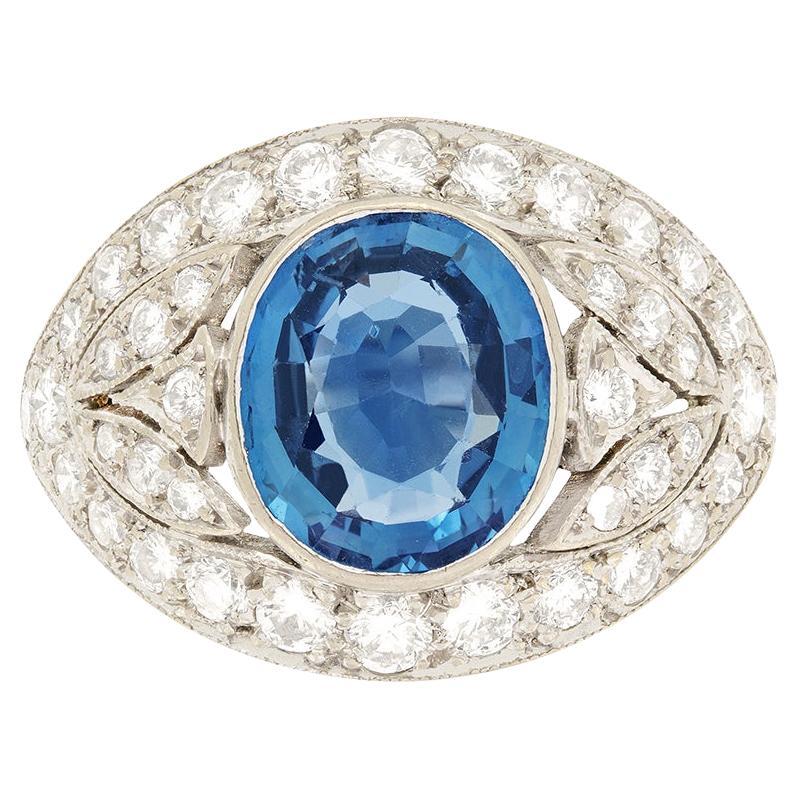 Vintage 2.70ct Sapphire and Diamond Cluster Ring, c.1950s