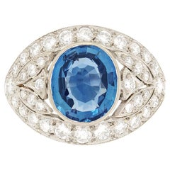 Vintage 2.70ct Sapphire and Diamond Cluster Ring, c.1950s