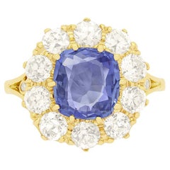 Vintage 2.70ct Sapphire and Diamond Cluster Ring, c.1960s