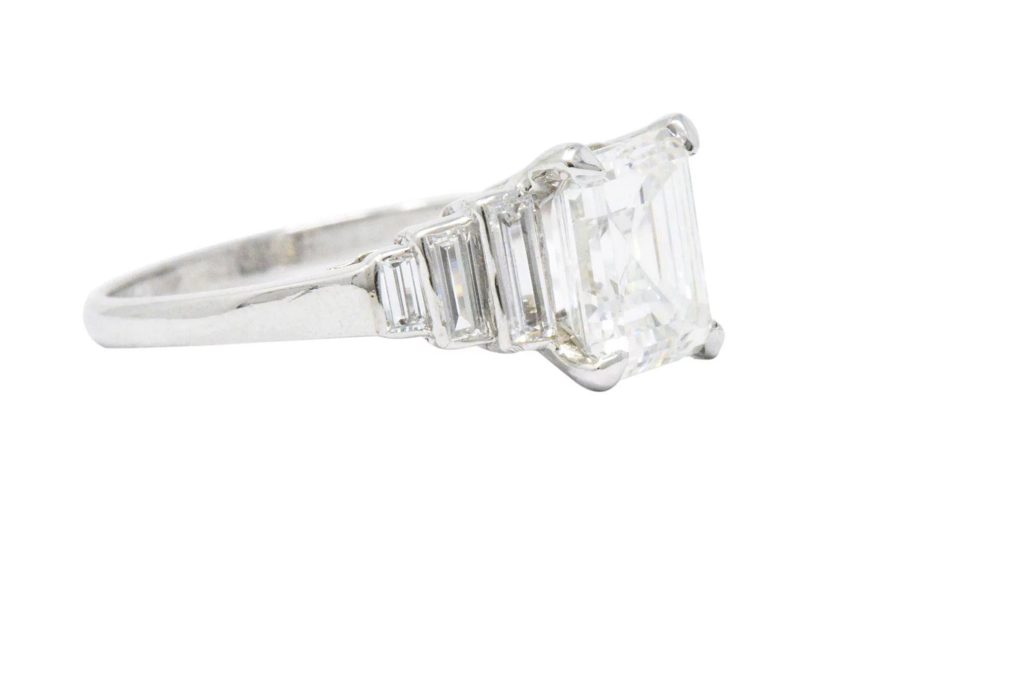 Vintage  2.71 CTW Diamond & Platinum Engagement Art Deco Ring, GIA In Excellent Condition In Philadelphia, PA