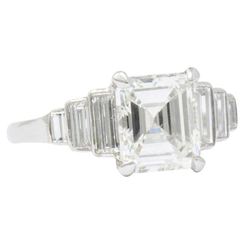 Vintage  2.71 CTW Diamond & Platinum Engagement Art Deco Ring, GIA
