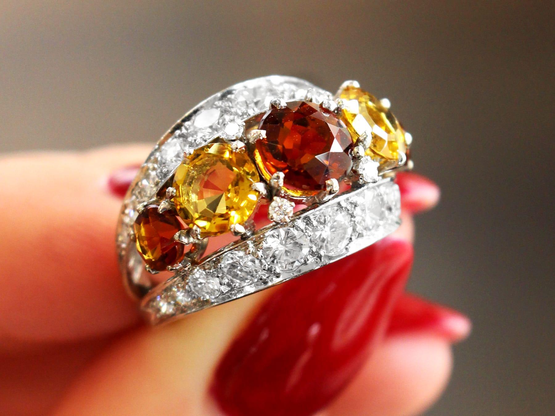 Round Cut Vintage 2.71ct Citrine and 2.10ct Diamond Platinum Dress Ring For Sale