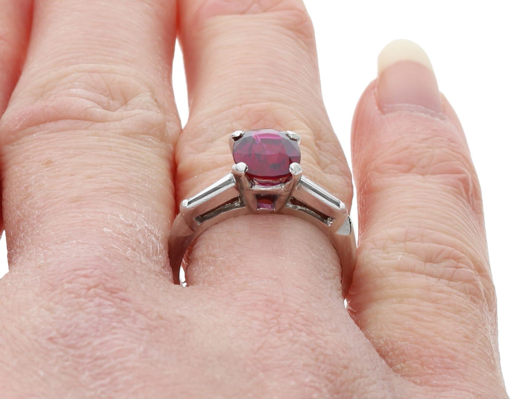 Vintage 2.73 Carat Ruby and Diamond Platinum Ring For Sale 4