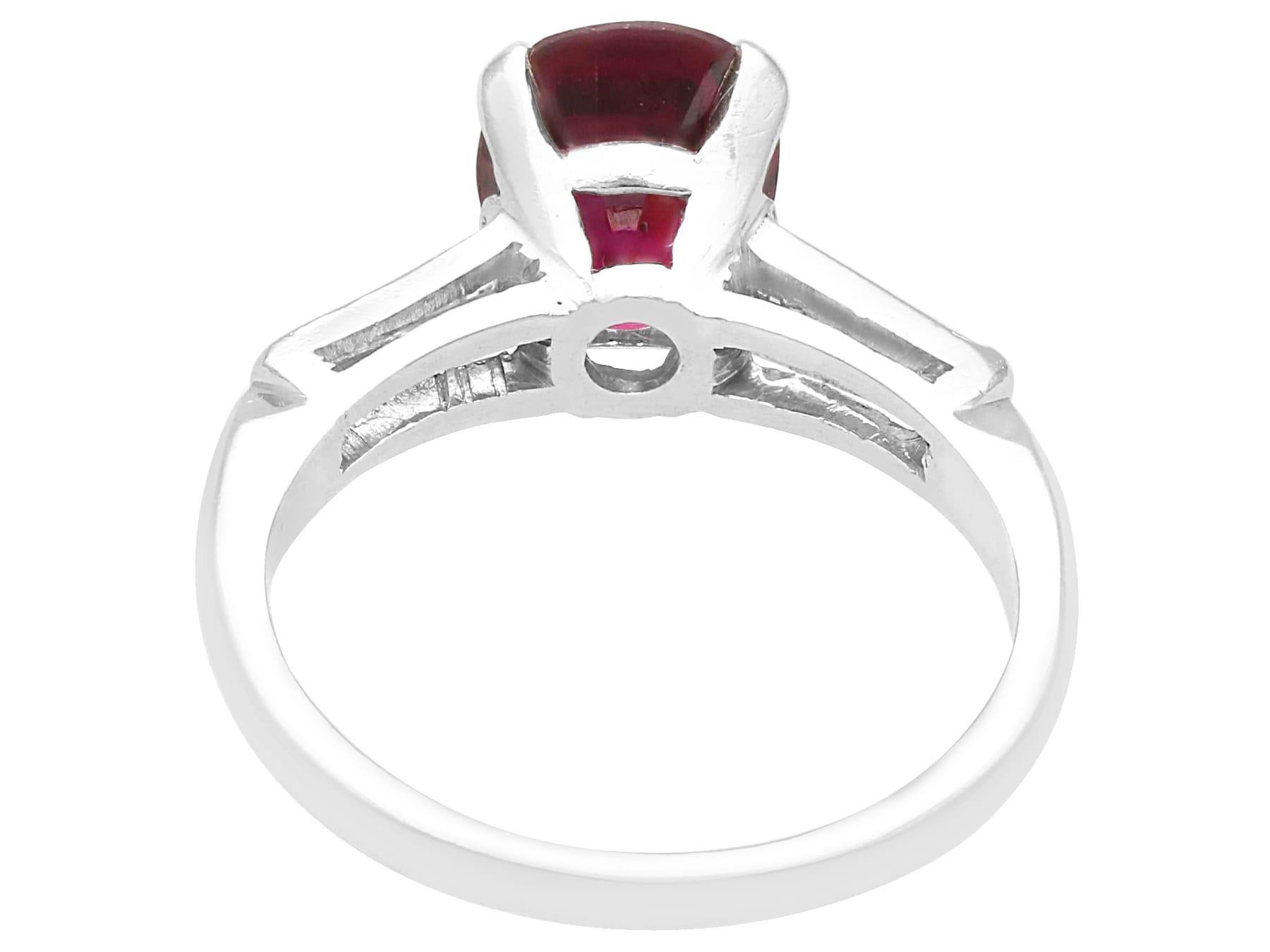 Oval Cut Vintage 2.73 Carat Ruby and Diamond Platinum Ring For Sale