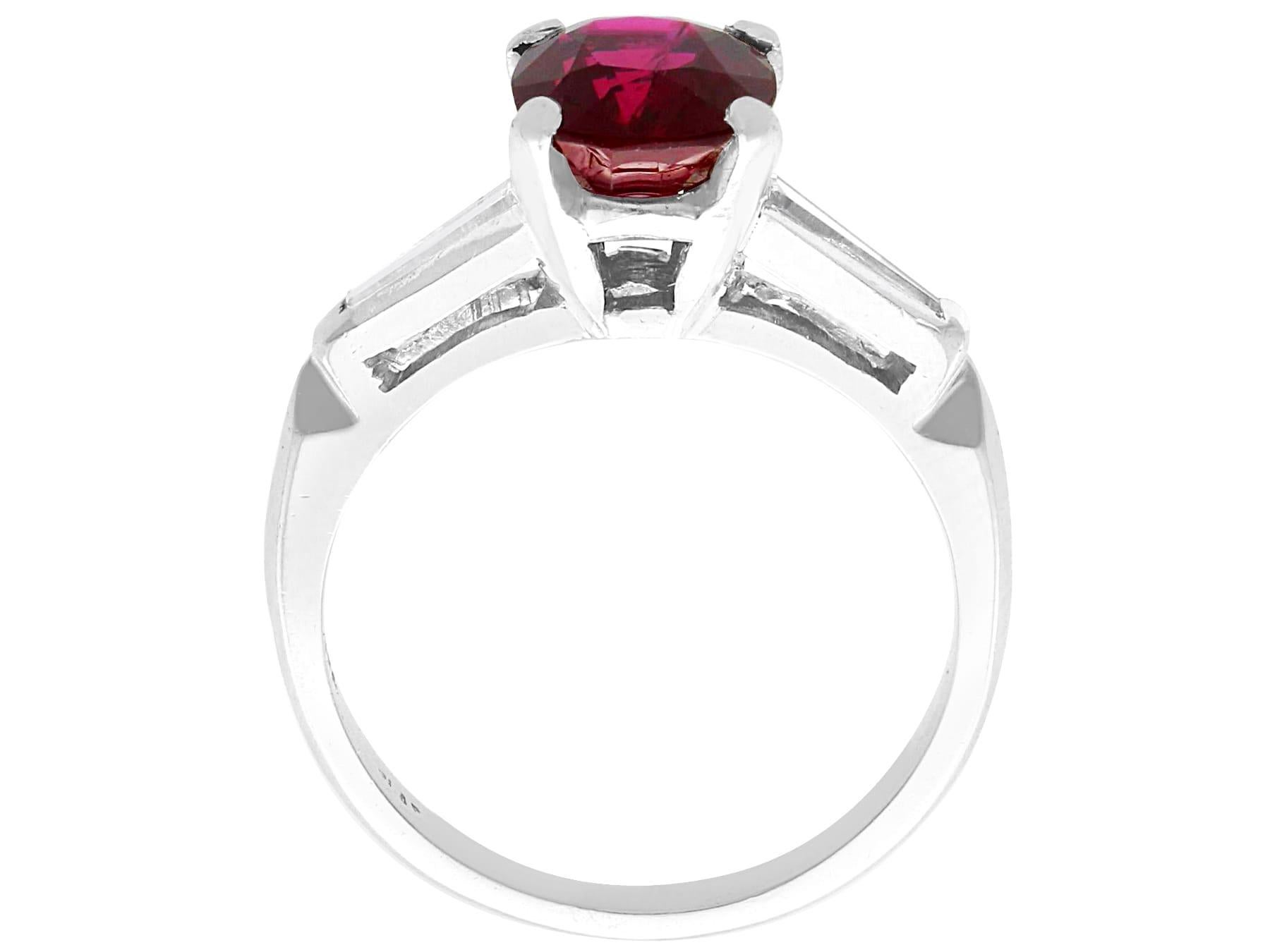 Vintage 2.73 Carat Ruby and Diamond Platinum Ring In Excellent Condition For Sale In Jesmond, Newcastle Upon Tyne