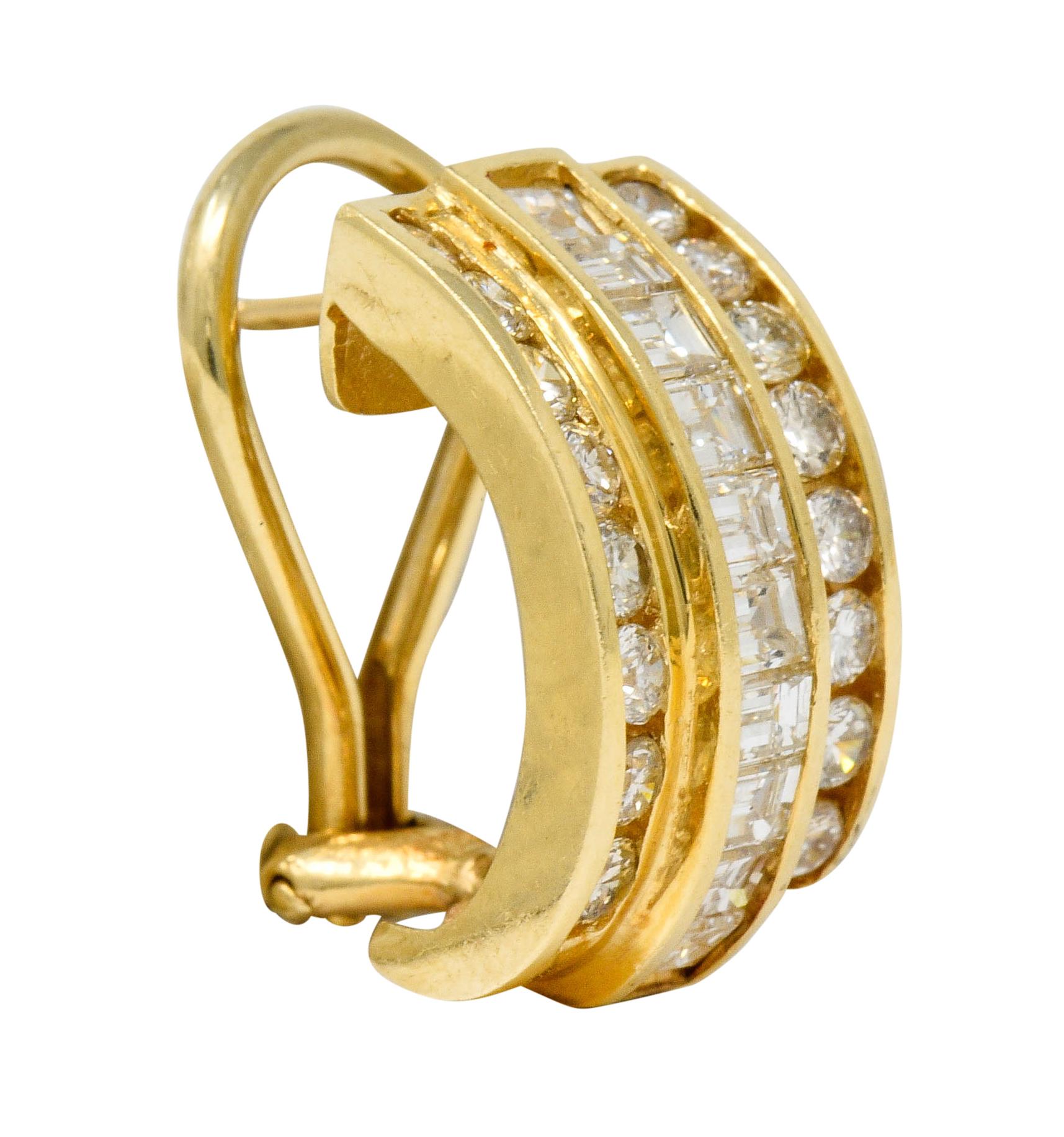 Contemporary Vintage 2.75 Carat Diamond 14 Karat Gold Channel Set J Hoop Earrings