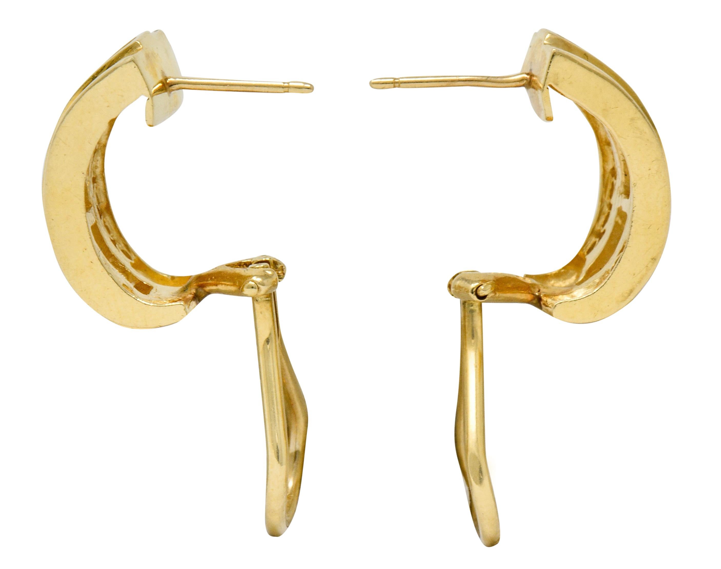 Brilliant Cut Vintage 2.75 Carat Diamond 14 Karat Gold Channel Set J Hoop Earrings