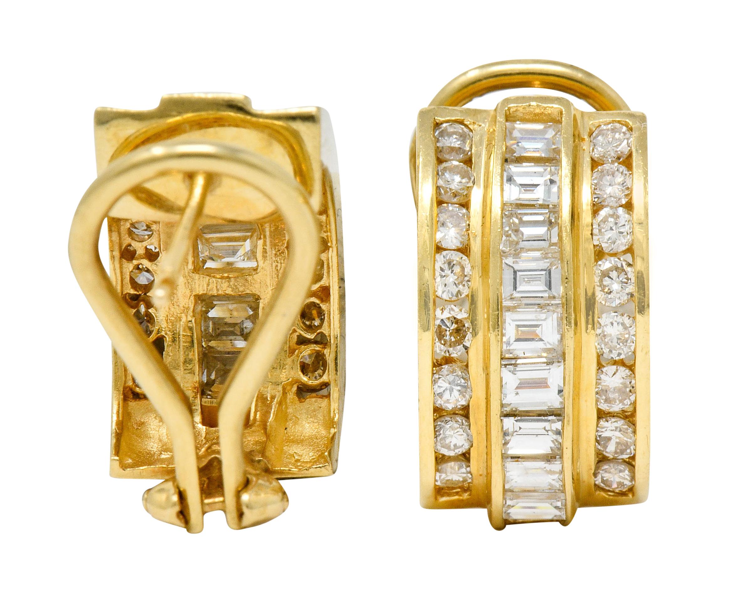 Vintage 2.75 Carat Diamond 14 Karat Gold Channel Set J Hoop Earrings 1