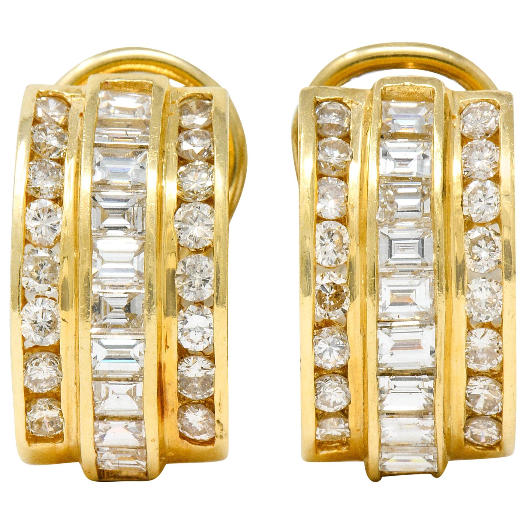 Vintage 2.75 Carat Diamond 14 Karat Gold Channel Set J Hoop Earrings