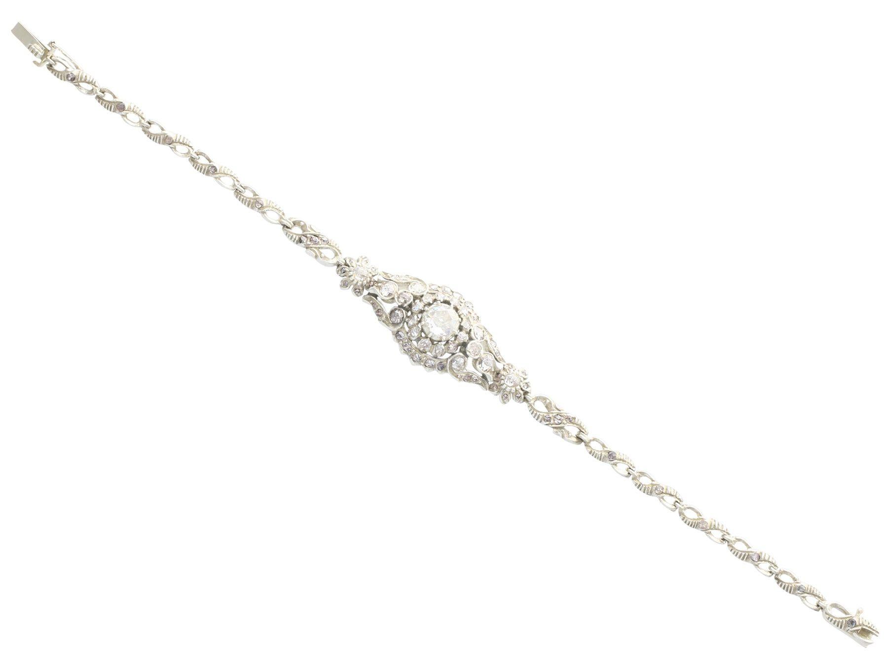 Taille rose Bracelet vintage en or blanc avec diamants de 2,75 carats en vente