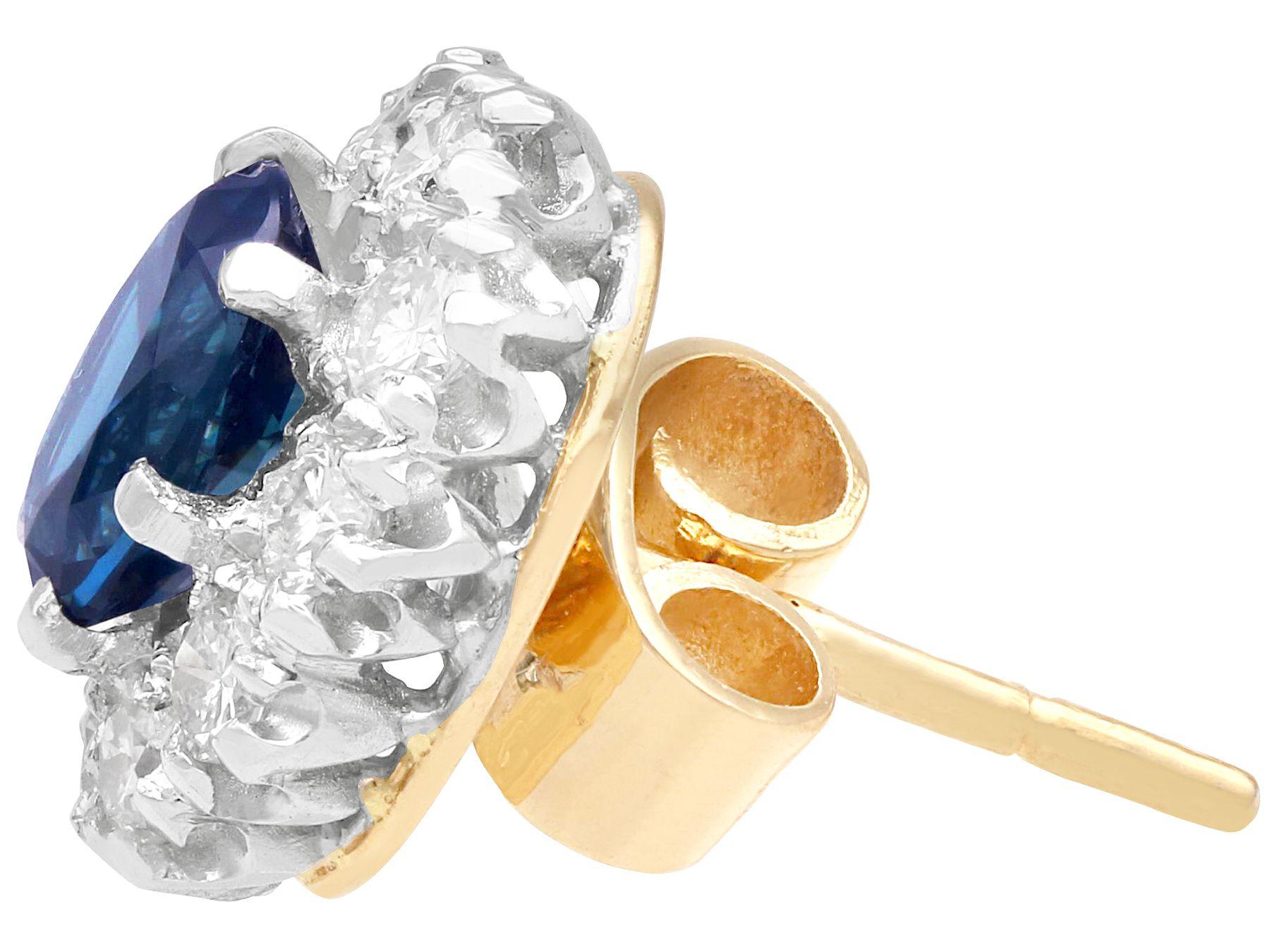 Women's or Men's Vintage 2.75 Carat Sapphire and 1.00 Carat Diamond Yellow Gold Cluster Earrings For Sale