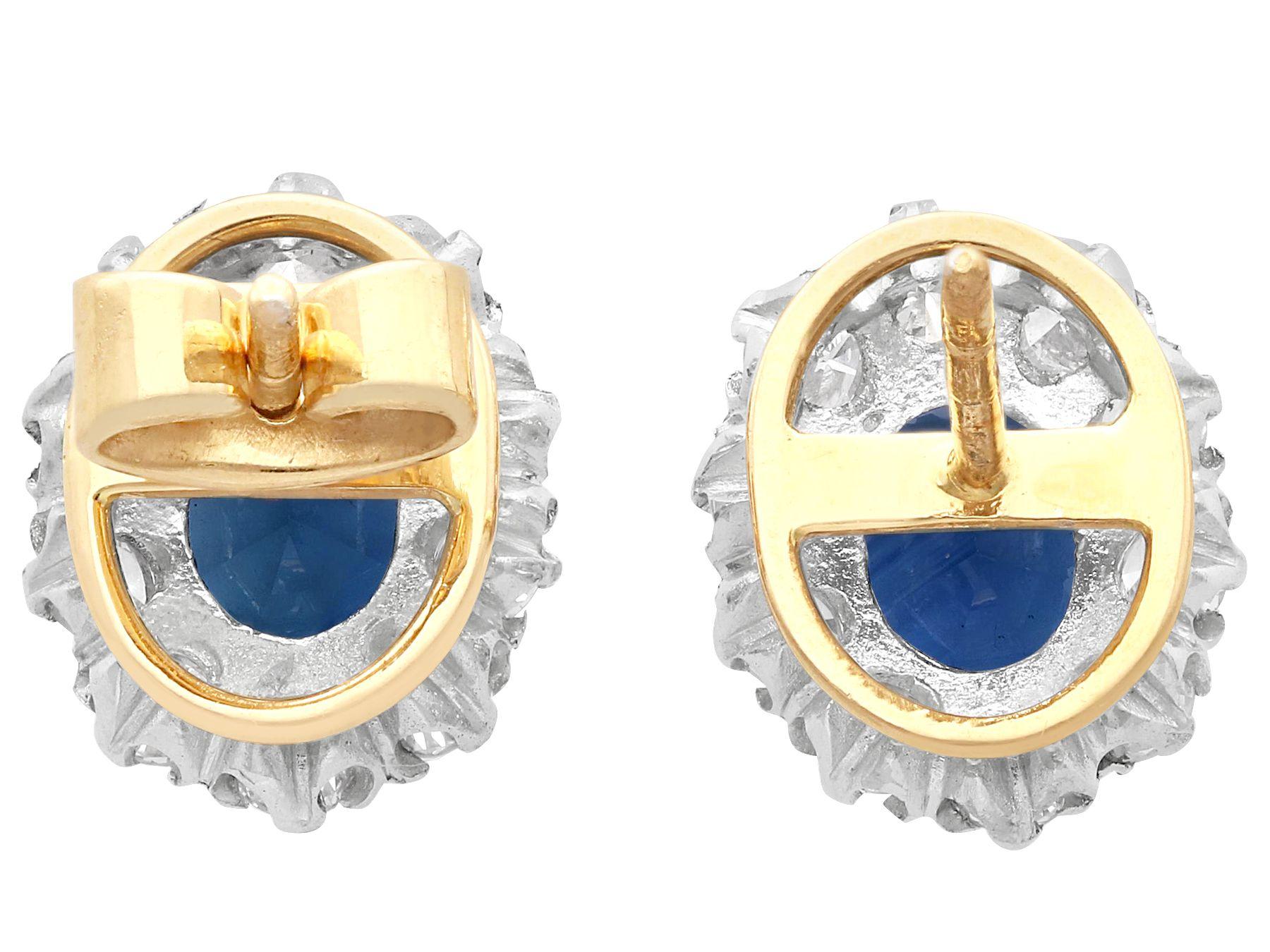 Vintage 2.75 Carat Sapphire and 1.00 Carat Diamond Yellow Gold Cluster Earrings For Sale 1