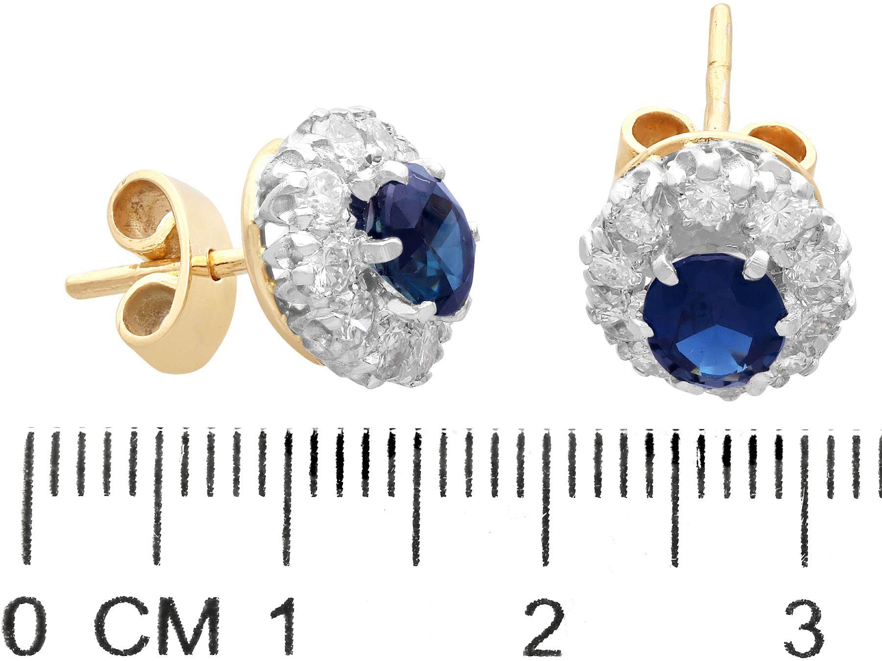 Vintage 2.75 Carat Sapphire and 1.00 Carat Diamond Yellow Gold Cluster Earrings For Sale 2