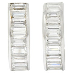 Vintage 2.75 Carats Diamond Platinum Huggie Hoop Earrings
