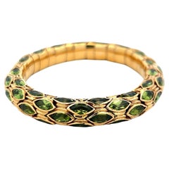 Vintage 27.50ct Marquise-Cut Peridot Flexible Cuff Bracelet in 18K Yellow Gold